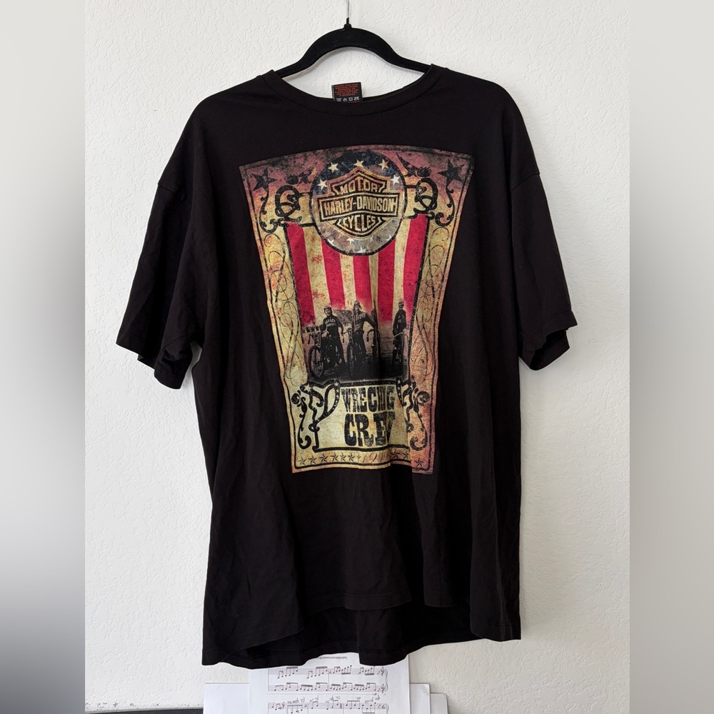 Harley Davidson Vintage Distressed Wrecking Crew Graphic Tee Black 2XL Biker